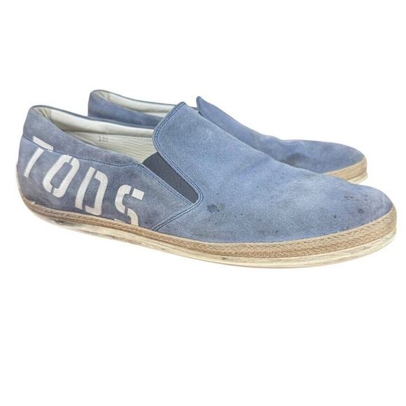 Tods Mens Blue Suede Spell Out Logo Espadrille Loafers Slip On Shoes sz 10.5 main image 16